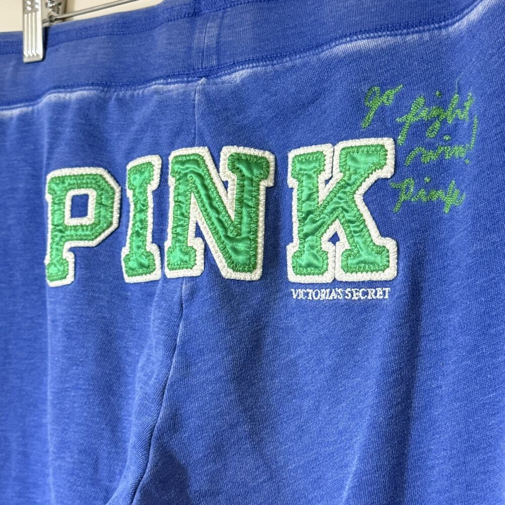 VTG Y2k VS Pink University SZ MED Applique Embroidered Capri Sweatpants Blue